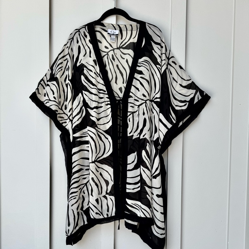 CZ Tropical Leaf Print Swim Coverup